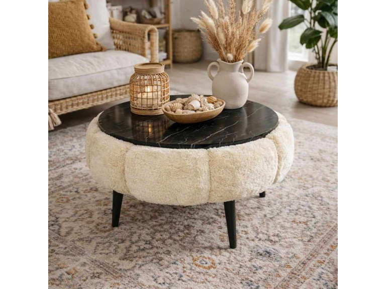 Papatya 60" houten salontafel - 60 x 60 x 44 cm - Crème
