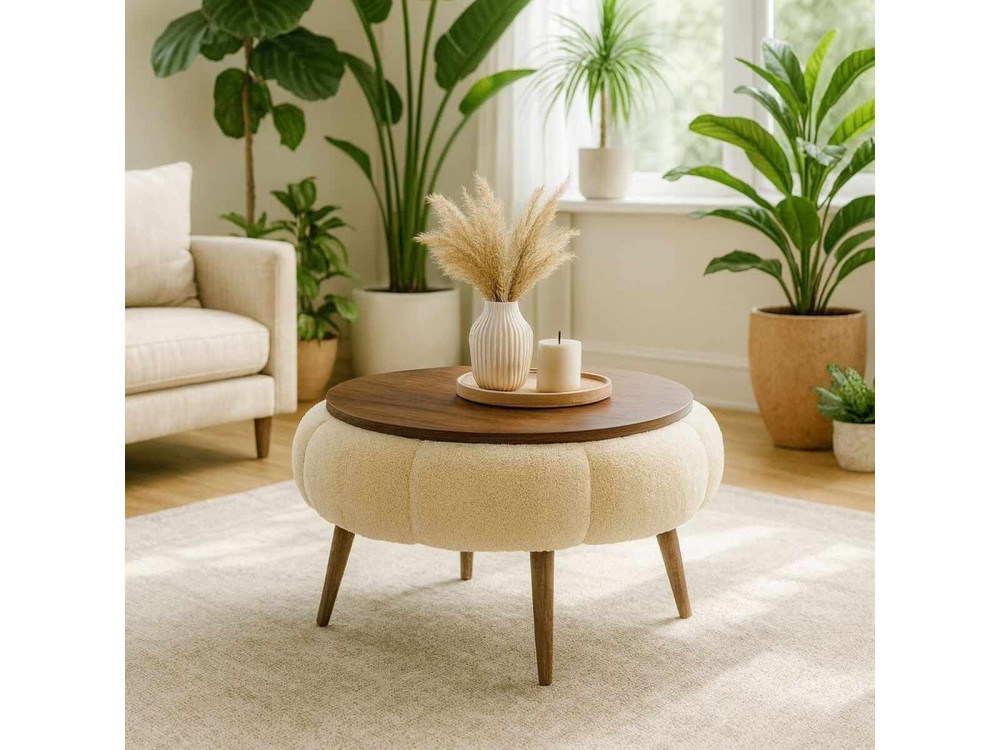 Papatya 60" houten salontafel - 60 x 60 x 44 cm - Crème