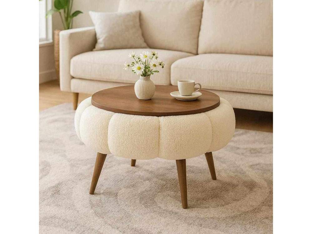 Papatya 60" houten salontafel - 60 x 60 x 44 cm - Crème
