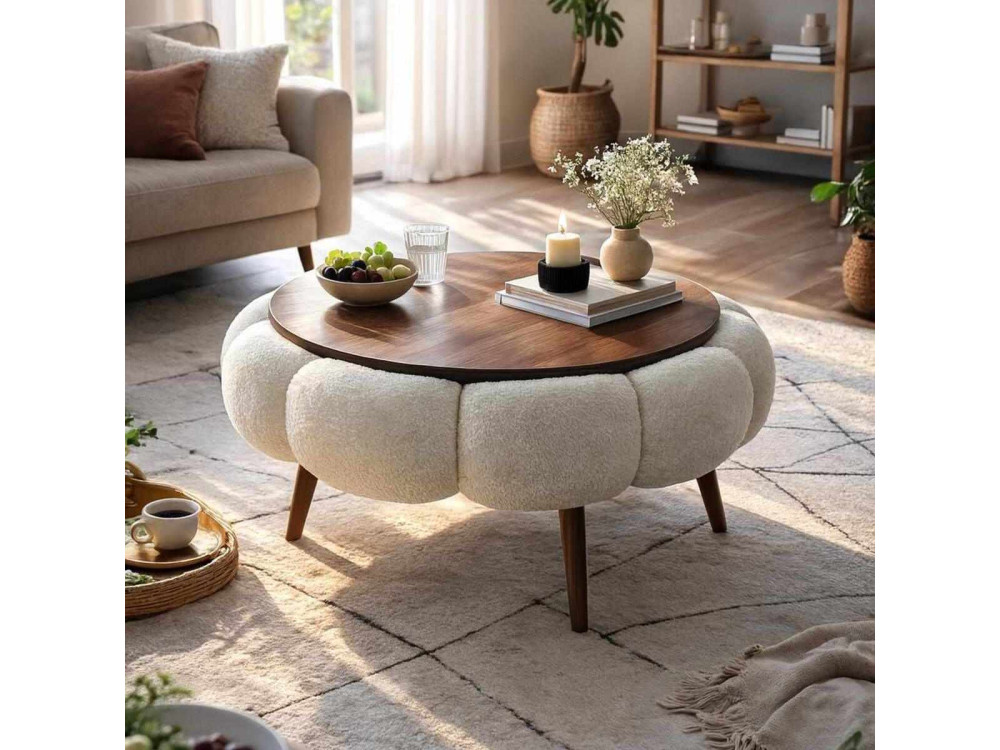 Papatya 60" houten salontafel - 60 x 60 x 44 cm - Wit