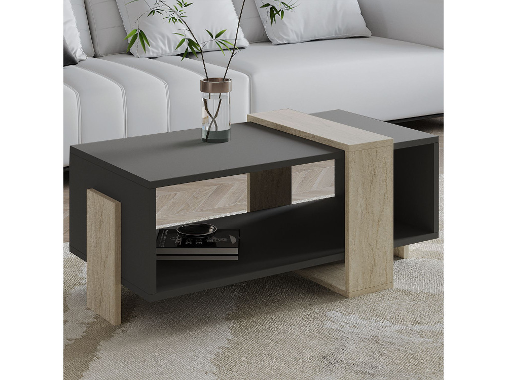 Houten salontafel "Meleni" - 90 x 49 x 40 cm - Antracietgrijs