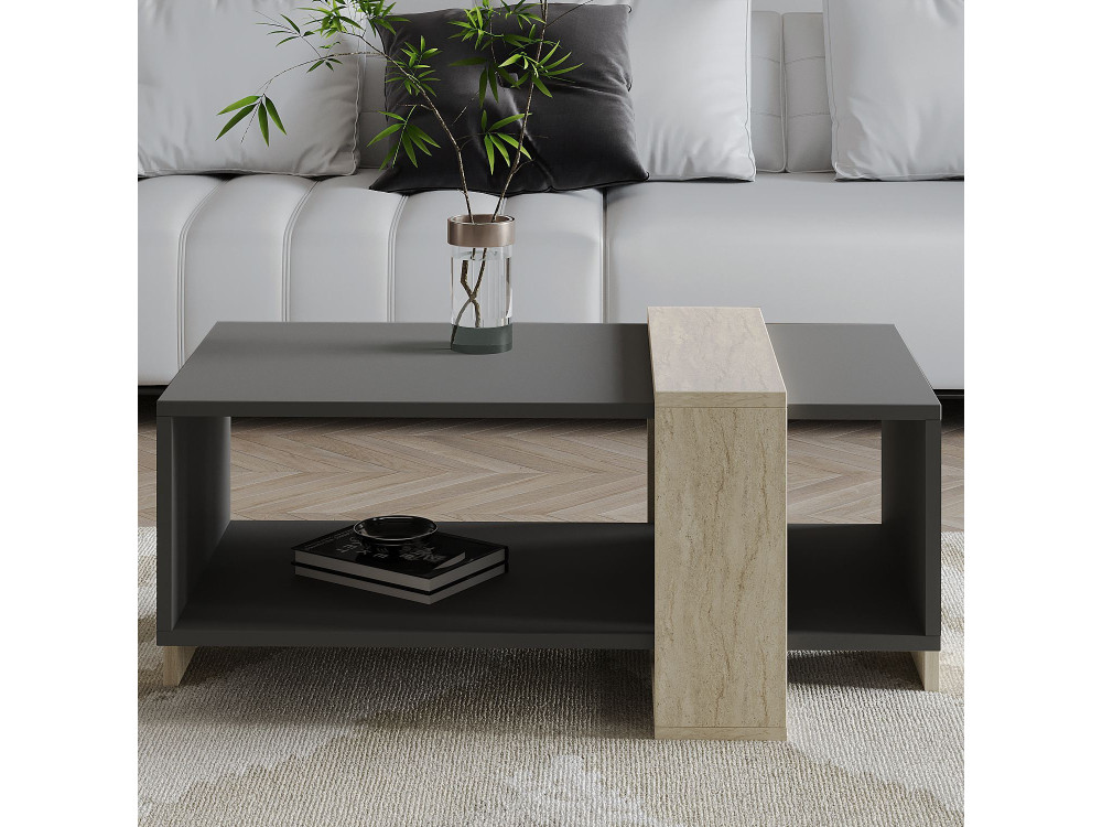 Houten salontafel "Meleni" - 90 x 49 x 40 cm - Antracietgrijs