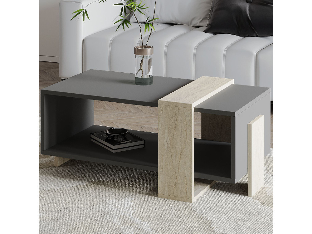 Houten salontafel "Meleni" - 90 x 49 x 40 cm - Antracietgrijs