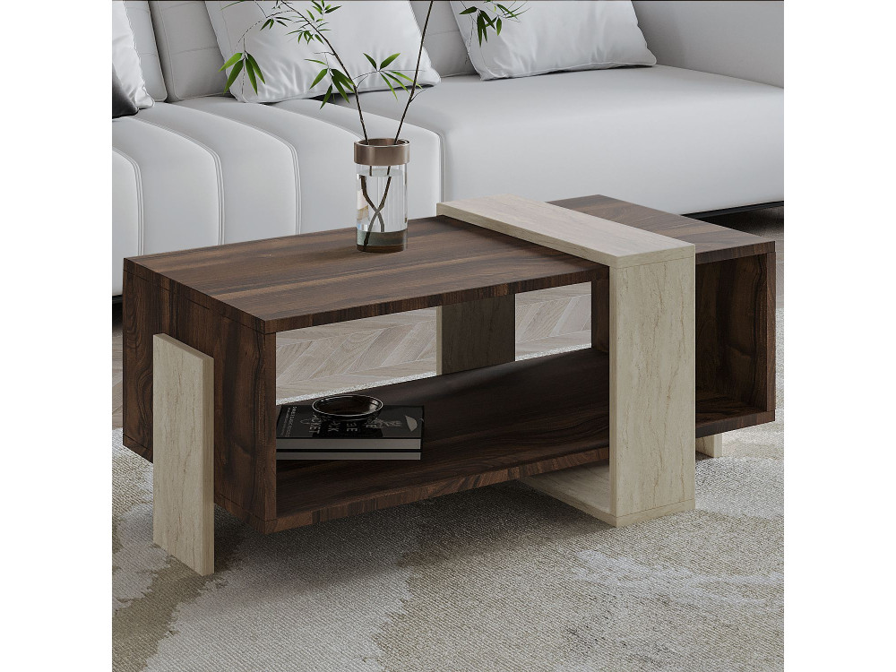 Houten salontafel "Meleni" - 90 x 49 x 40 cm - Travertin