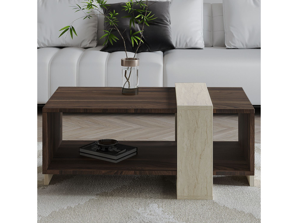 Houten salontafel "Meleni" - 90 x 49 x 40 cm - Travertin