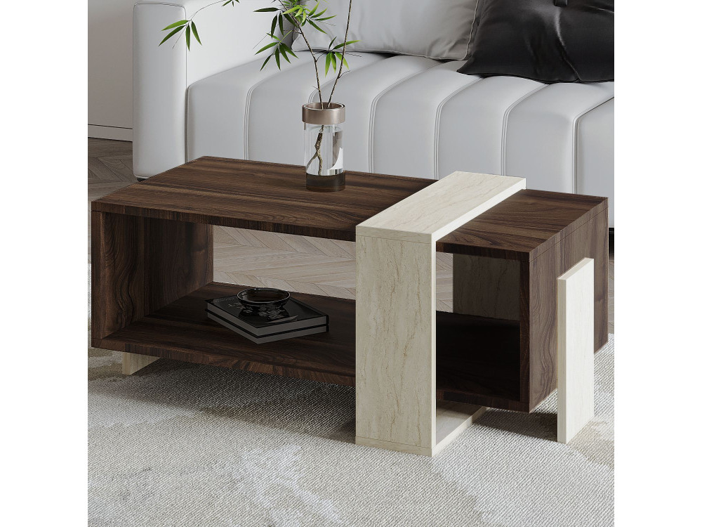 Houten salontafel "Meleni" - 90 x 49 x 40 cm - Travertin