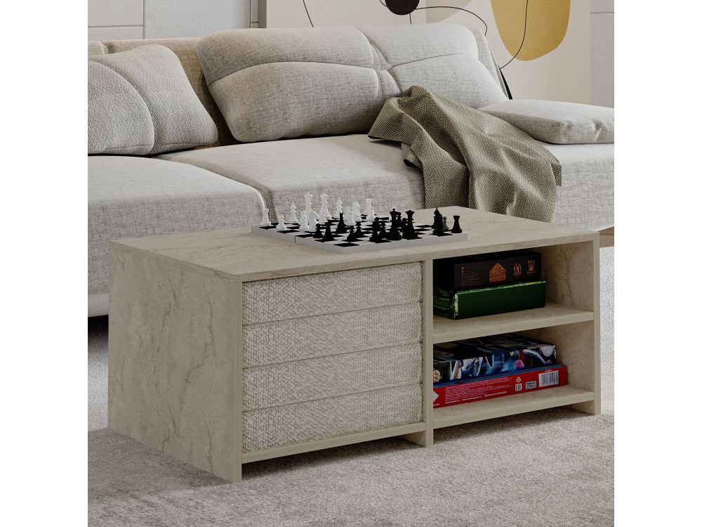 Houten salontafel "Gord" - 90 x 45 x 44 cm - Travertin