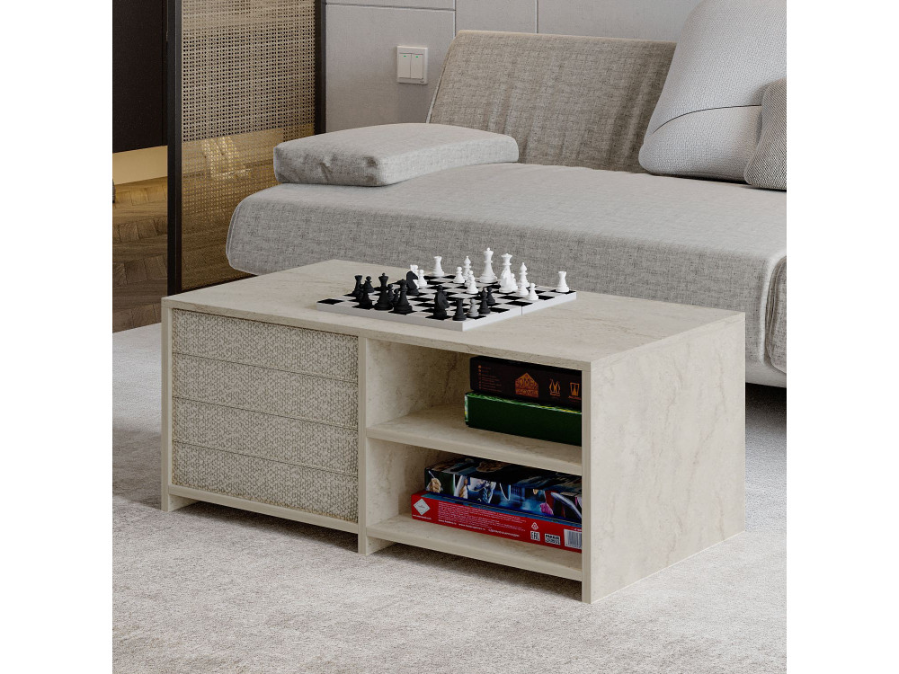 Houten salontafel "Gord" - 90 x 45 x 44 cm - Travertin