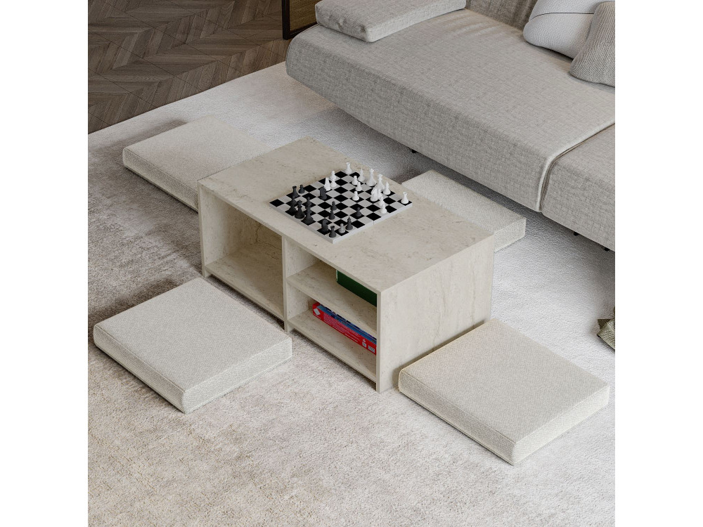 Houten salontafel "Gord" - 90 x 45 x 44 cm - Travertin