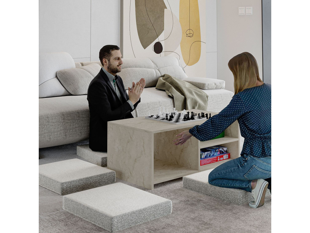 Houten salontafel "Gord" - 90 x 45 x 44 cm - Travertin
