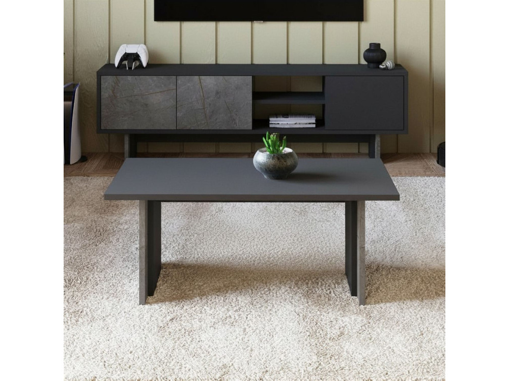 Houten salontafel "Ravello" - 90 x 50 x 40 cm - Gemarmerd antracietgrijs