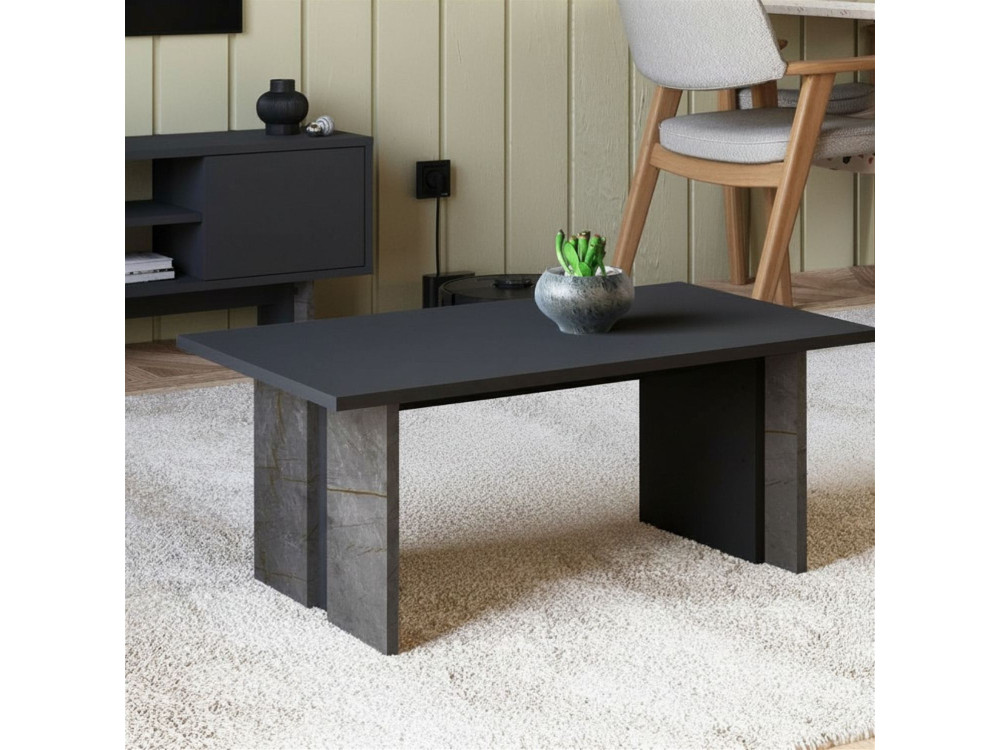 Houten salontafel "Ravello" - 90 x 50 x 40 cm - Gemarmerd antracietgrijs