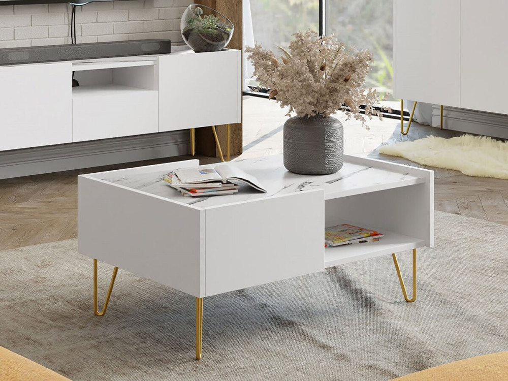 Salontafel "Narine L" - 97 x 45 x 65 cm - Wit