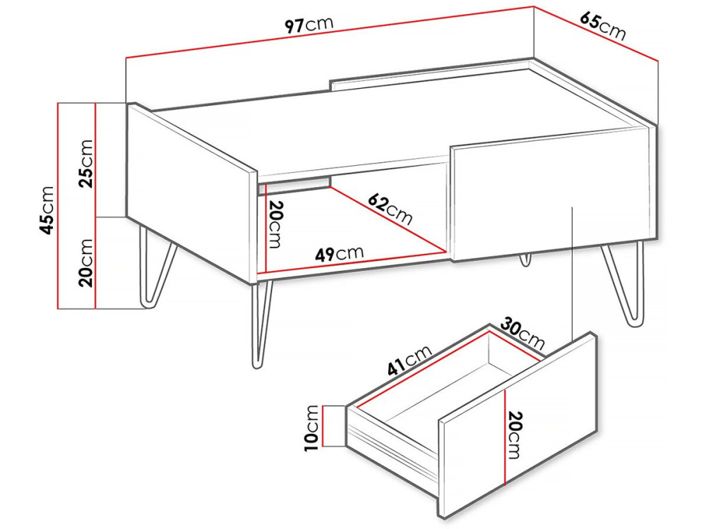 Salontafel "Narine L" - 97 x 45 x 65 cm - Wit