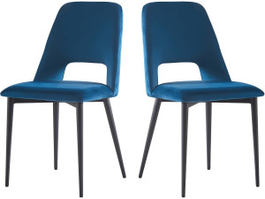 Eetkamerstoelen set 2 stuks stoelen velours fluweel "Fedora" - Blauw Donkerblauw