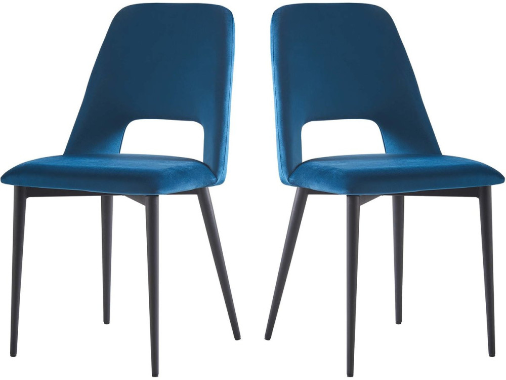 Eetkamerstoelen set 2 stuks stoelen velours fluweel "Fedora" - Blauw Donkerblauw