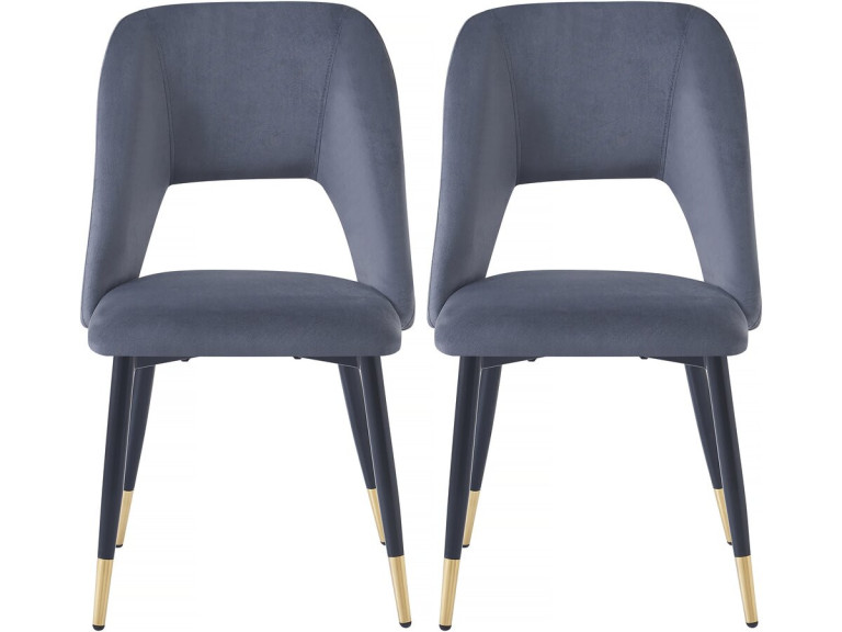 Eetkamerstoelen set 2 stuks stoelen velours fluweel "Coralie" - Grijs