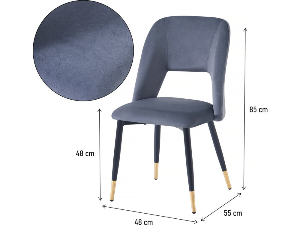 Eetkamerstoelen set 2 stuks stoelen velours fluweel "Coralie" - Grijs