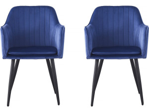 Stoelen set 2 stuks eetkamerstoelen met armleuning velours fluweel "Velma" - Blauw