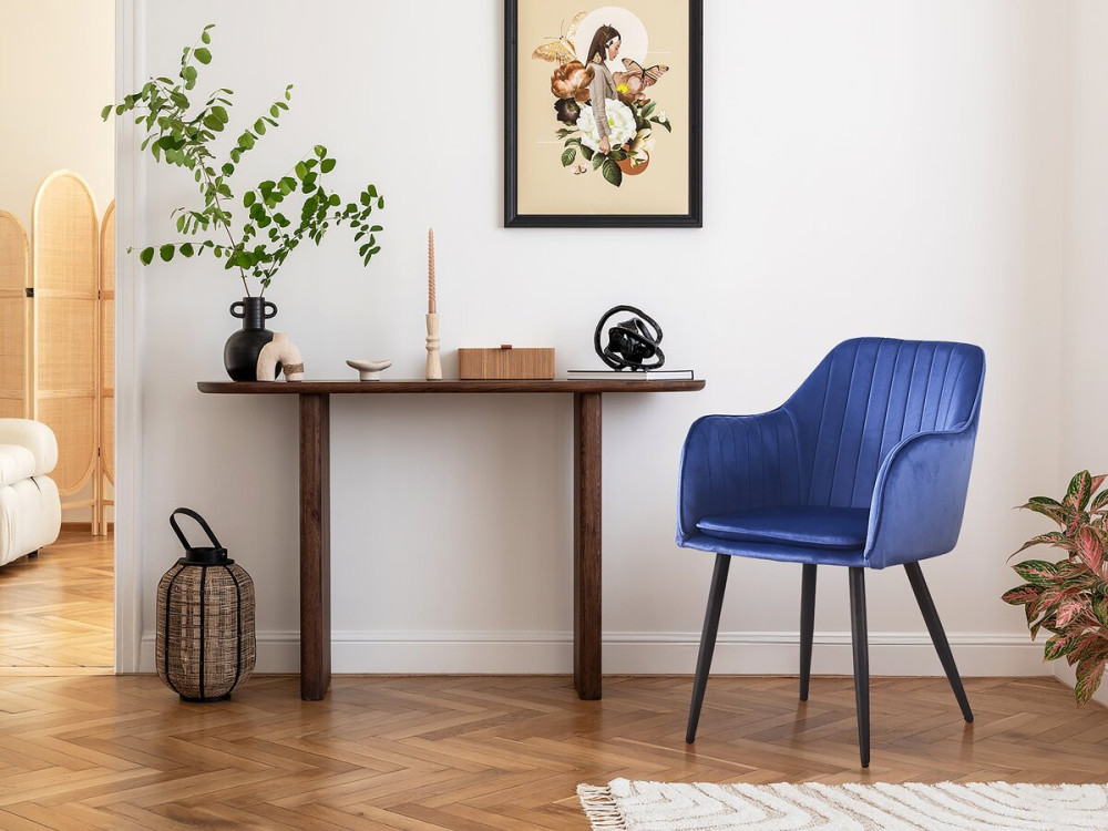 Stoelen set 2 stuks eetkamerstoelen met armleuning velours fluweel "Velma" - Blauw