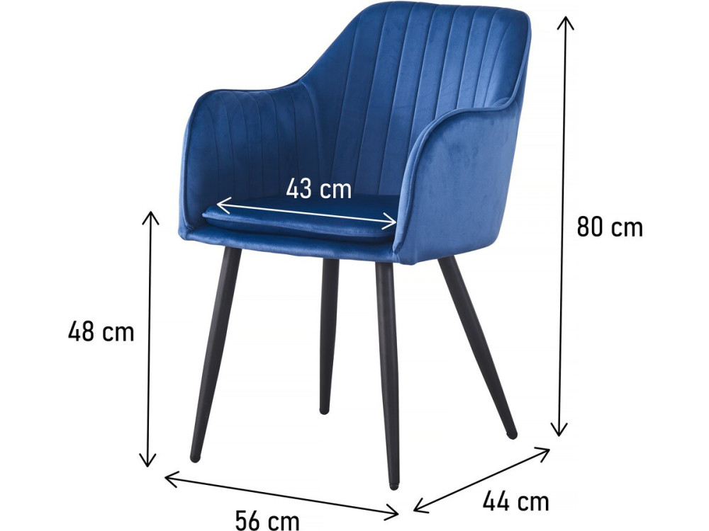 Stoelen set 2 stuks eetkamerstoelen met armleuning velours fluweel "Velma" - Blauw