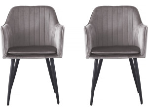 Stoelen set 2 stuks eetkamerstoelen met armleuning velours fluweel "Velma" - Grijs