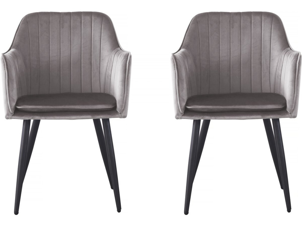 Stoelen set 2 stuks eetkamerstoelen met armleuning velours fluweel "Velma" - Grijs