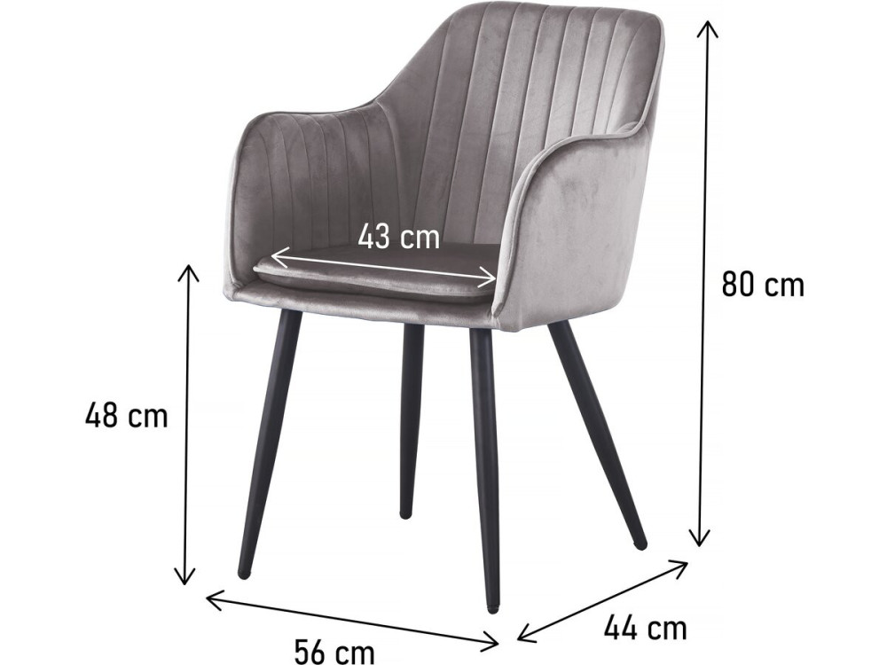 Stoelen set 2 stuks eetkamerstoelen met armleuning velours fluweel "Velma" - Grijs