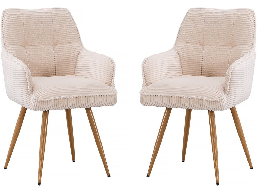 Set van 2 gebreide fluwelen stoelen "Mayra" - 60 x 56 x 88 cm - Beige