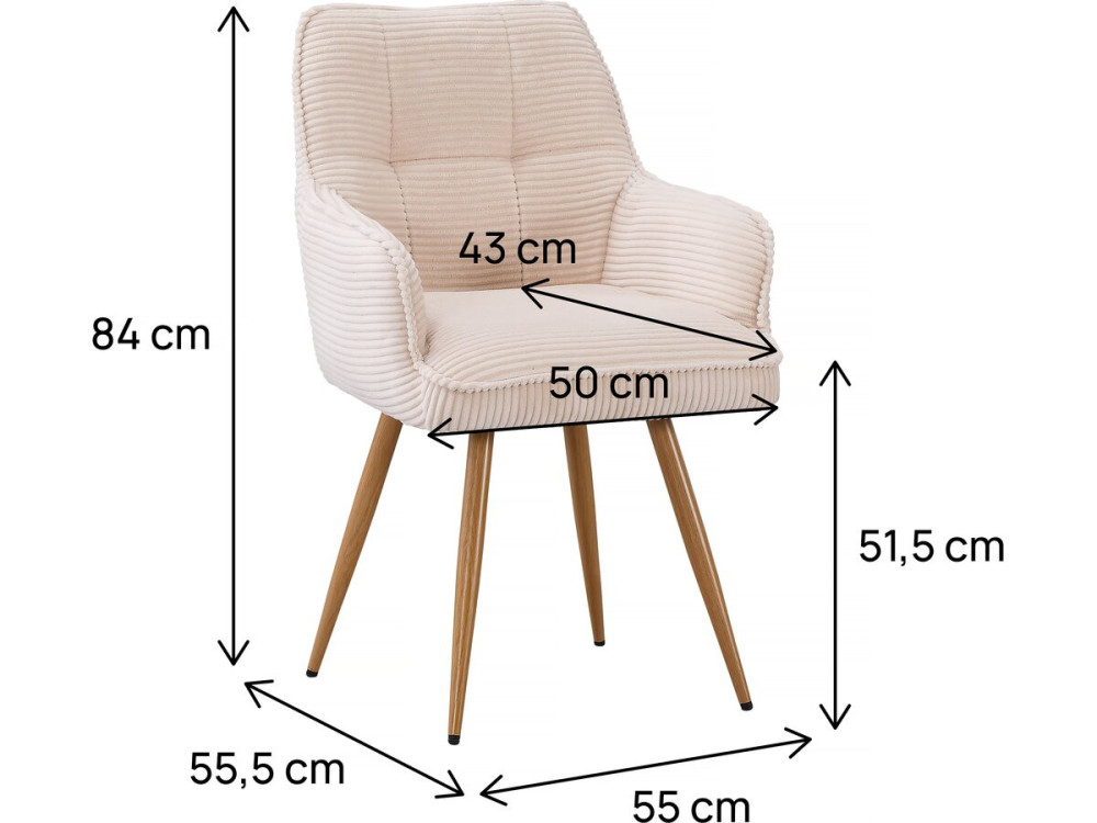 Set van 2 gebreide fluwelen stoelen "Mayra" - 60 x 56 x 88 cm - Beige