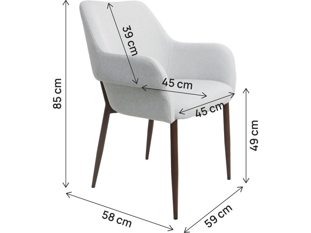 Set van 2 "Jade" eetkamerstoelen met armleuningen - Lichtgrijs