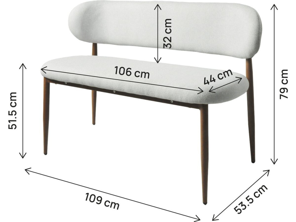 Stoffen eetbank - 110 cm - "Sélène" - 3 zits - Lichtgrijs en bruin
