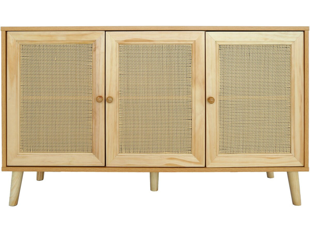 Dressoir commode buffetkast riet "Neuille" - 120 x 40 x 71,5 cm - Beige - lichtbruin