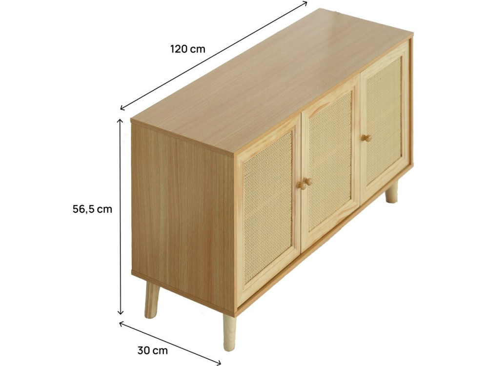 Dressoir commode buffetkast riet "Neuille" - 120 x 40 x 71,5 cm - Beige - lichtbruin