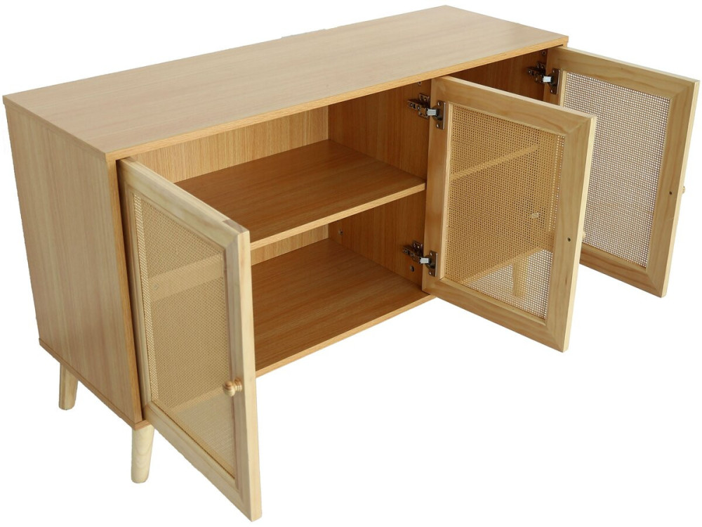 Dressoir commode buffetkast riet "Neuille" - 120 x 40 x 71,5 cm - Beige - lichtbruin