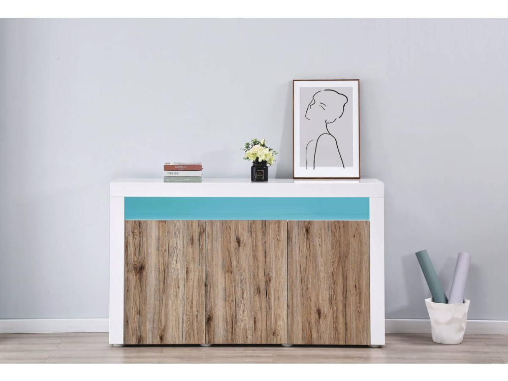 LED dressoir "Bogota" - 155 x 40 x 92 cm - Eiken / Wit gelakt