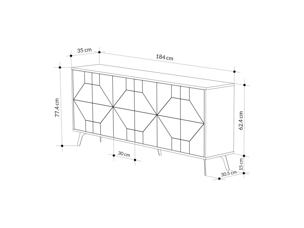 Houten buffetkast "Dune" - 183 x 35 x 77 cm - Antraciet