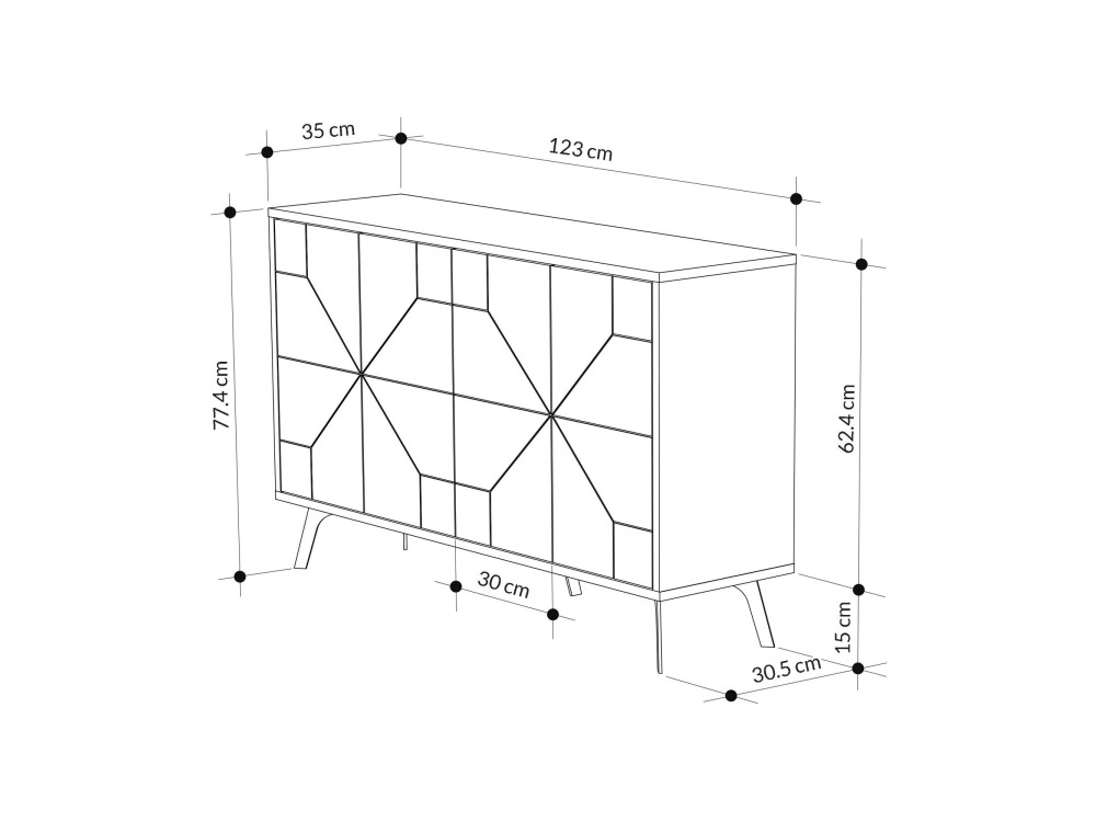 Houten buffetkast "Dune" - 123 x 35 x 62 cm - Wit