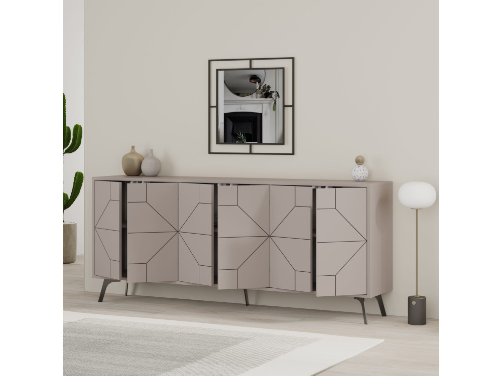 Houten buffetkast "Dune" - 184 x 35 x 77 cm - Licht mokkabruin