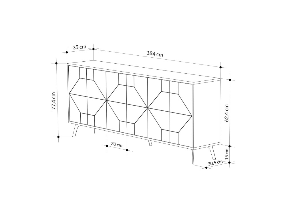 Houten buffetkast "Dune" - 184 x 35 x 77 cm - Licht mokkabruin