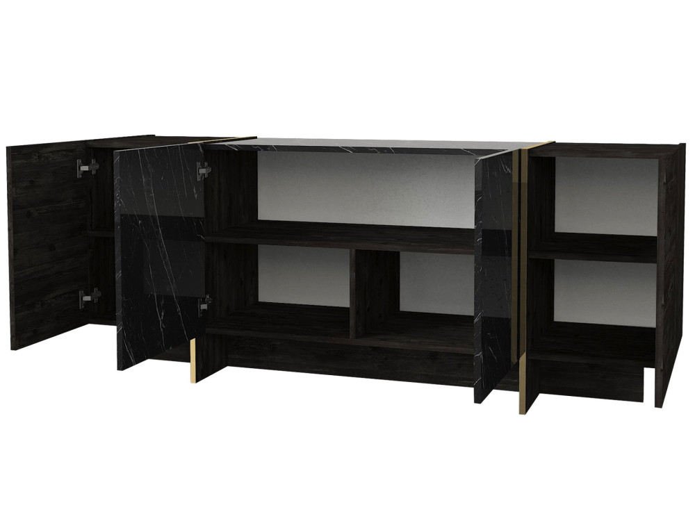 Houten dressoir "Veyron" - 180 x 46 x 75 cm - Zwart/Goud