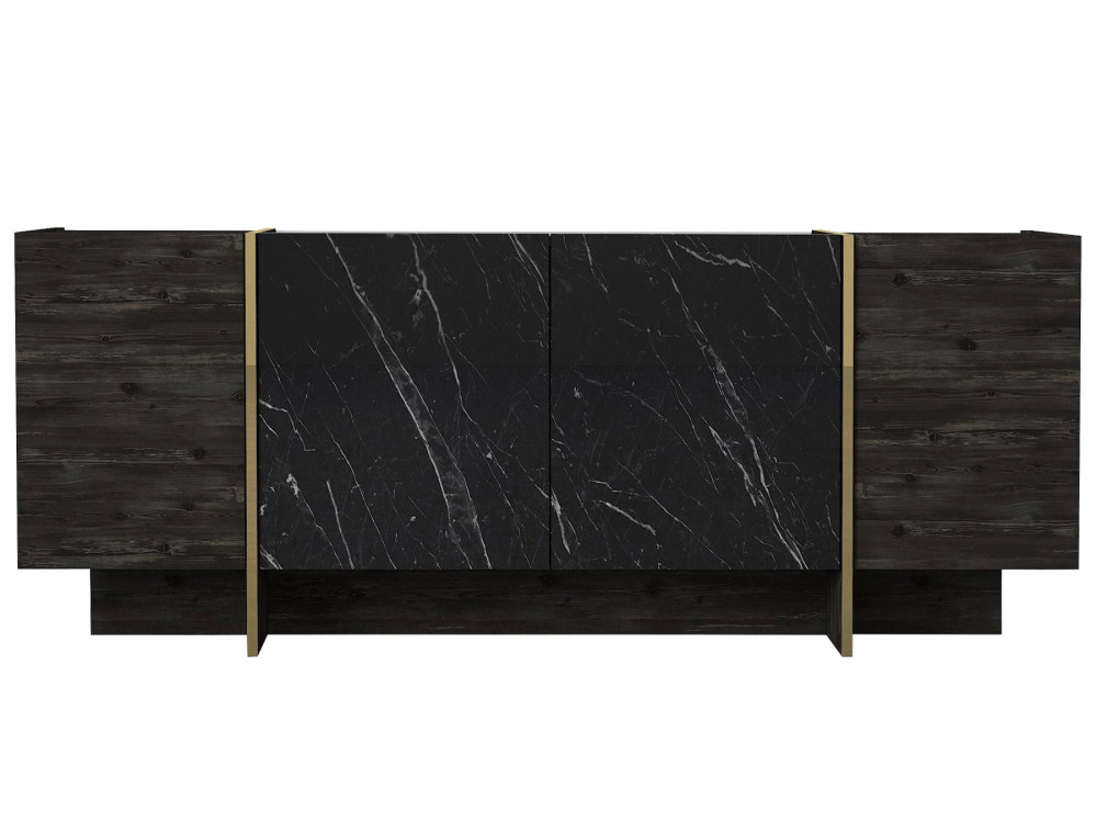 Houten dressoir "Veyron" - 180 x 46 x 75 cm - Zwart/Goud