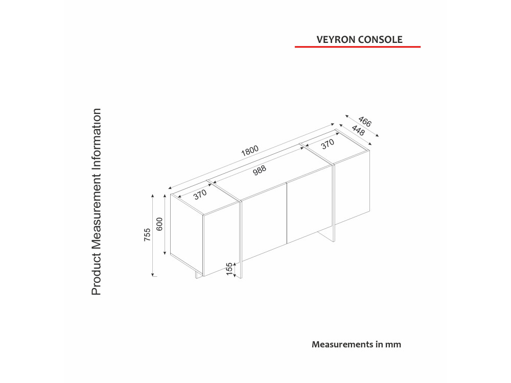 Houten dressoir "Veyron" - 180 x 46 x 75 cm - Zwart/Goud