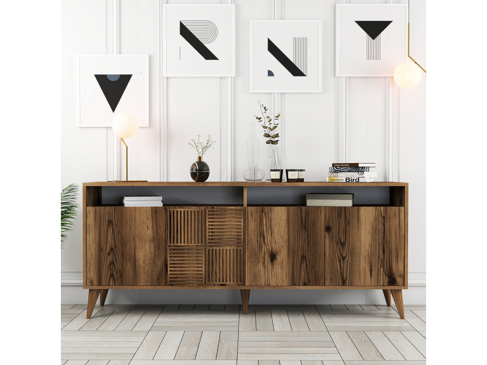 Houten dressoir "Milan" - 180 x 35 x 78 cm - Notelaar