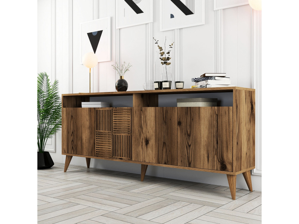 Houten dressoir "Milan" - 180 x 35 x 78 cm - Notelaar