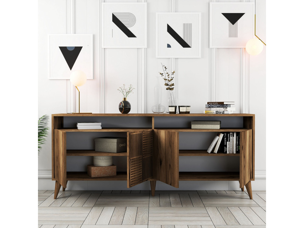 Houten dressoir "Milan" - 180 x 35 x 78 cm - Notelaar