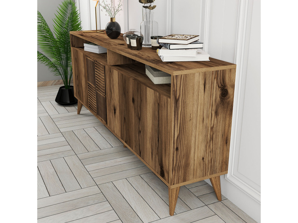 Houten dressoir "Milan" - 180 x 35 x 78 cm - Notelaar