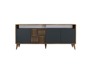 Houten dressoir "Milan" - 180 x 35 x 78 cm - Noten Antraciet