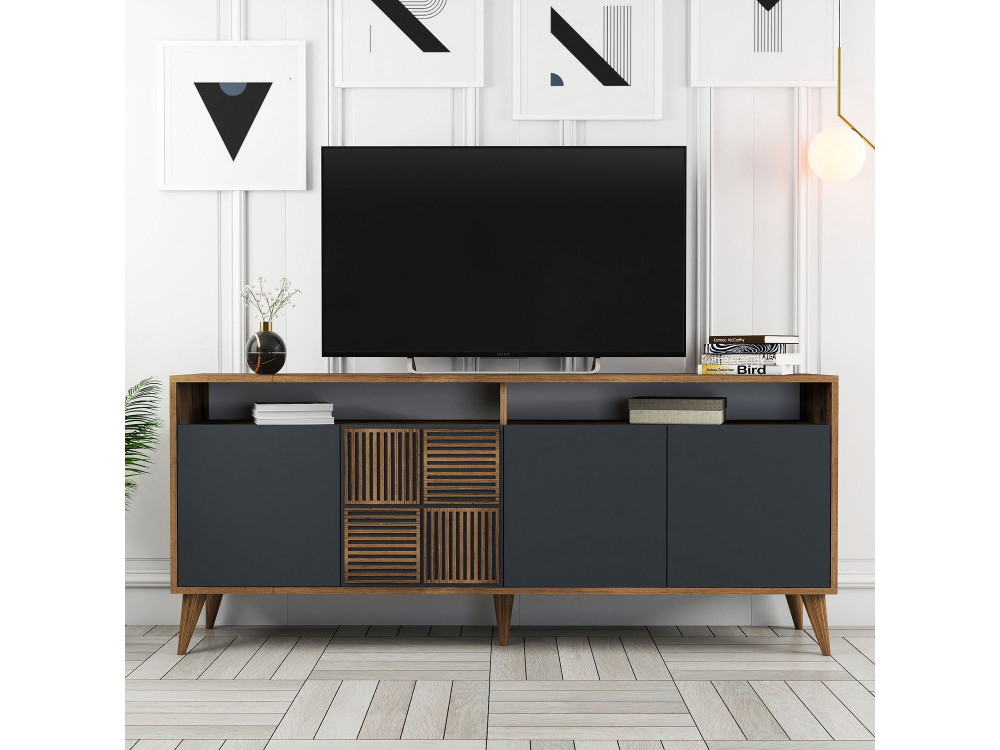 Houten dressoir "Milan" - 180 x 35 x 78 cm - Noten Antraciet