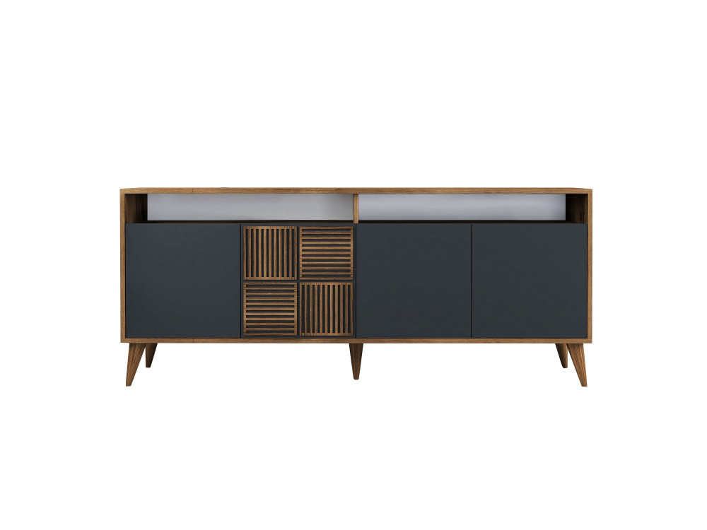 Houten dressoir "Milan" - 180 x 35 x 78 cm - Noten Antraciet